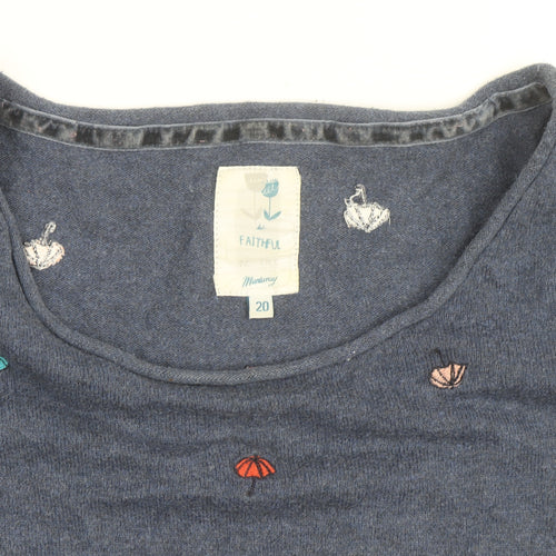 Mantaray Women Blue Embroidered Umbrella Cotton Jumper Size 20