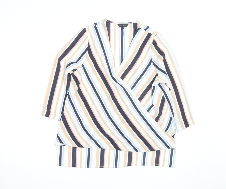 New Look Women’s Multicoloured Striped Wrap Blouse Size 10