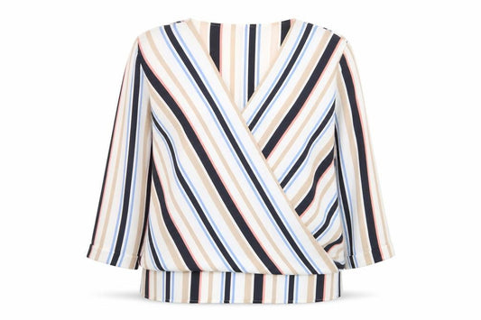Front view of New Look Women’s Multicoloured Striped Wrap Blouse, size UK 10