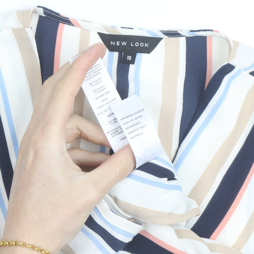 New Look Women’s Multicoloured Striped Wrap Blouse Size 10