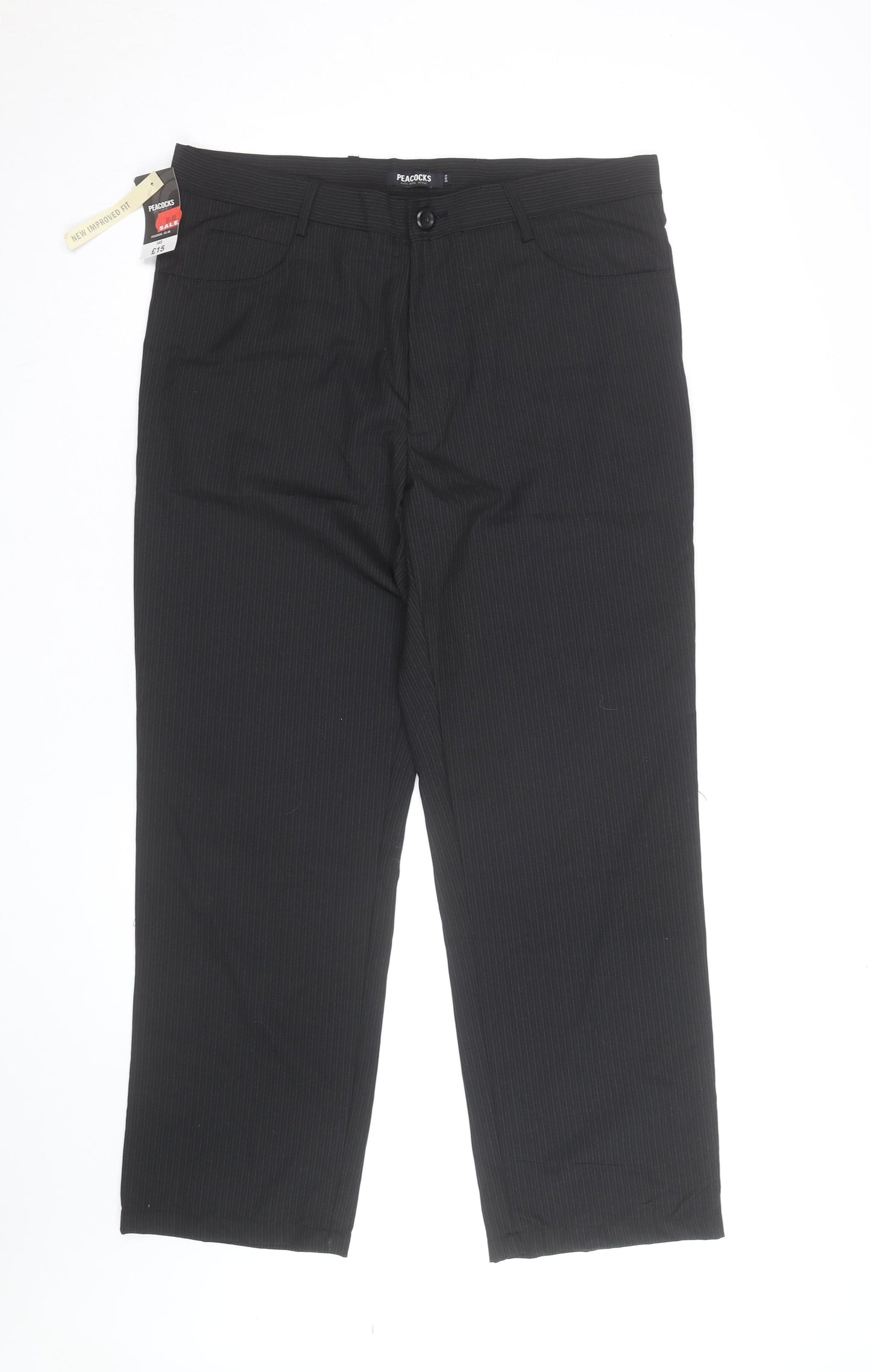 Peacocks Men's Black Pinstripe Chino Trousers Size S Regular Fit