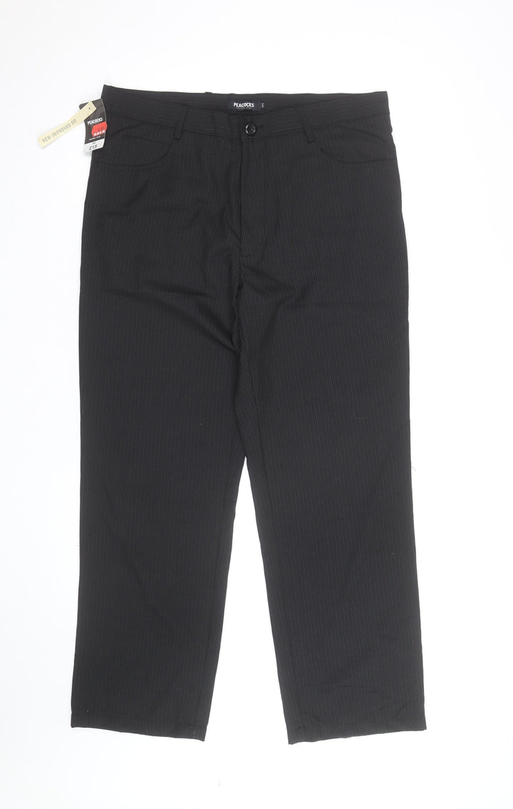 Peacocks Men's Black Pinstripe Chino Trousers Size S Regular Fit