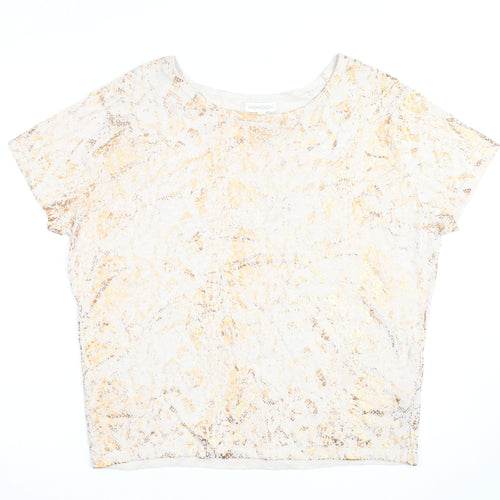 Monsoon Women’s Beige Metallic Animal Print Short Sleeve Jumper M