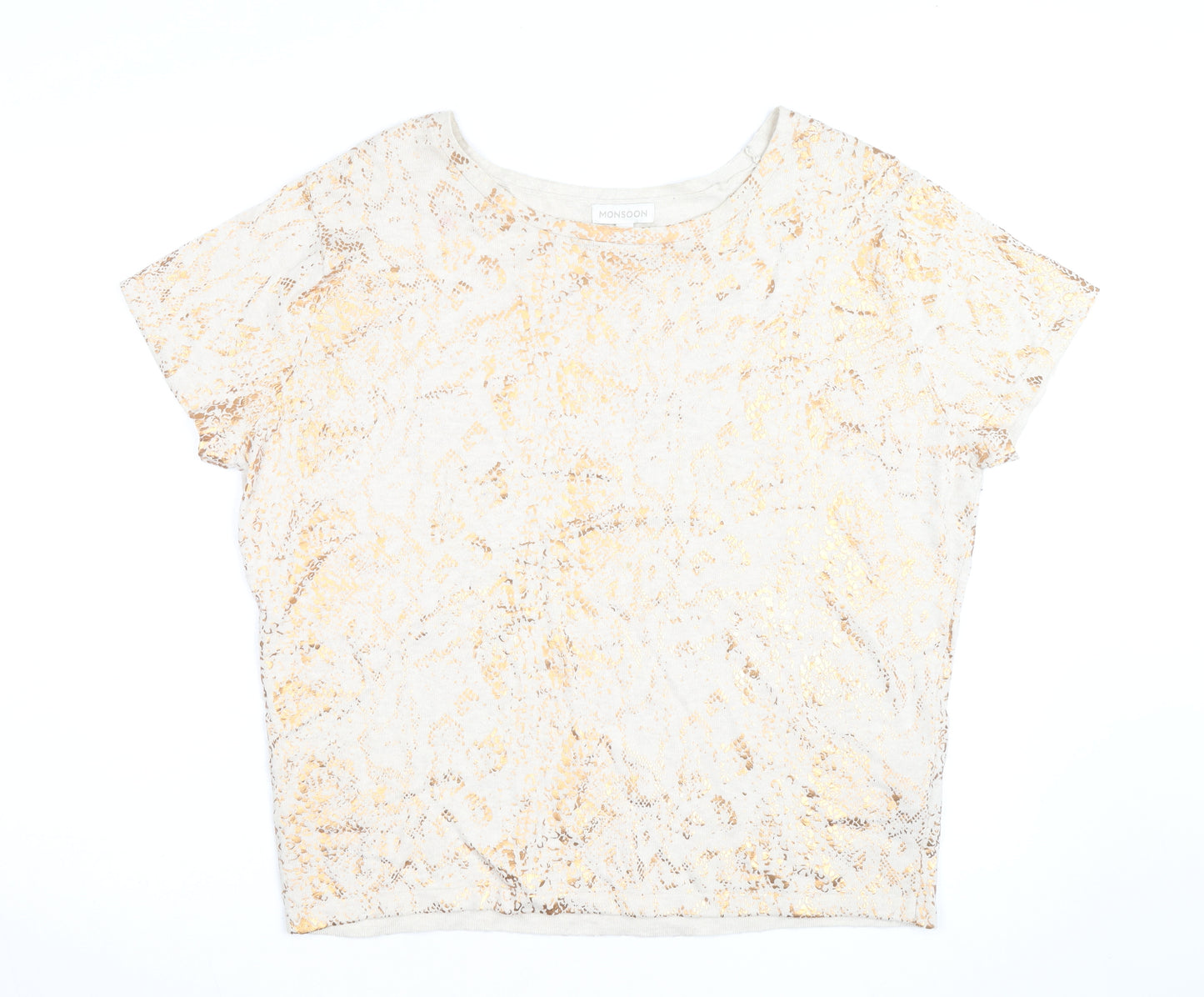 Monsoon Women’s Beige Metallic Animal Print Short Sleeve Jumper M