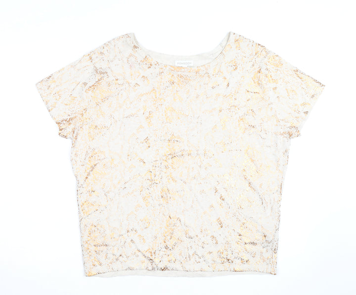 Monsoon Women’s Beige Metallic Animal Print Short Sleeve Jumper M