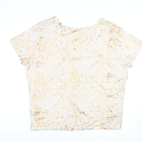 Monsoon Women’s Beige Metallic Animal Print Short Sleeve Jumper M