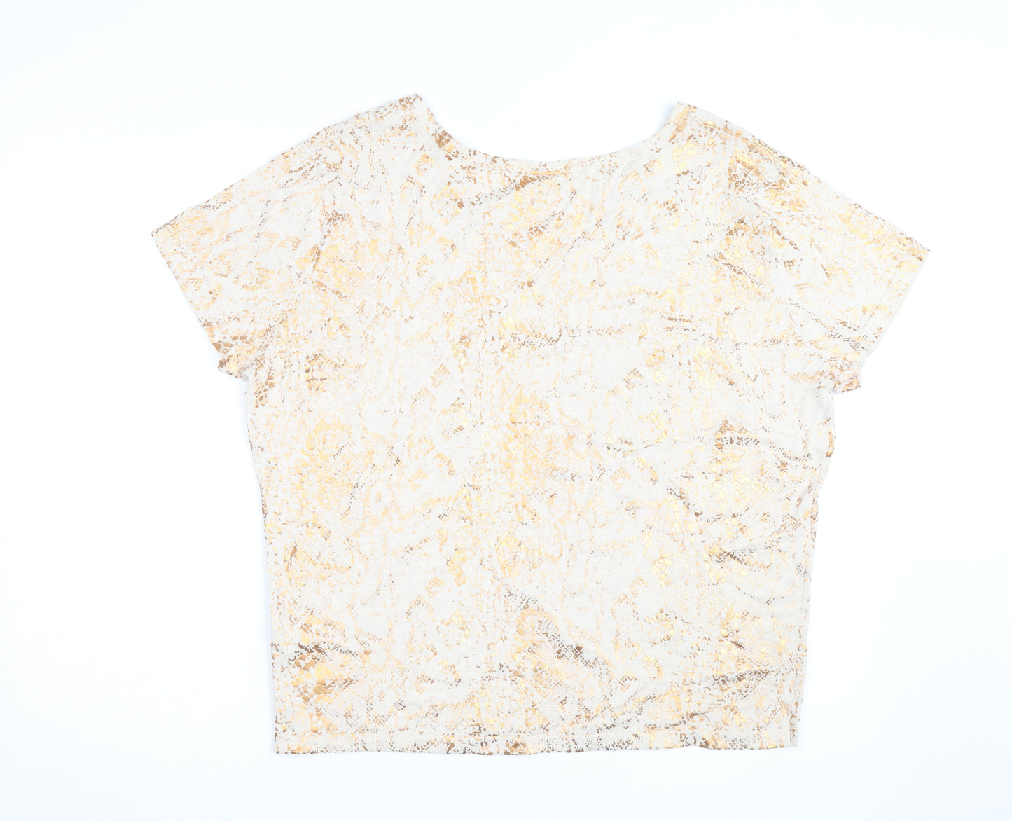 Monsoon Women’s Beige Metallic Animal Print Short Sleeve Jumper M