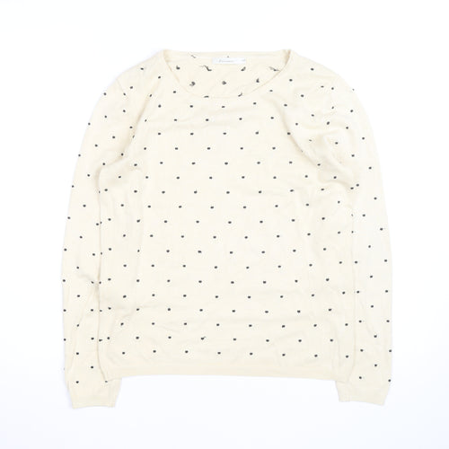 Lamorena Men Beige Polka Dot Lightweight Crew Neck Jumper Size L