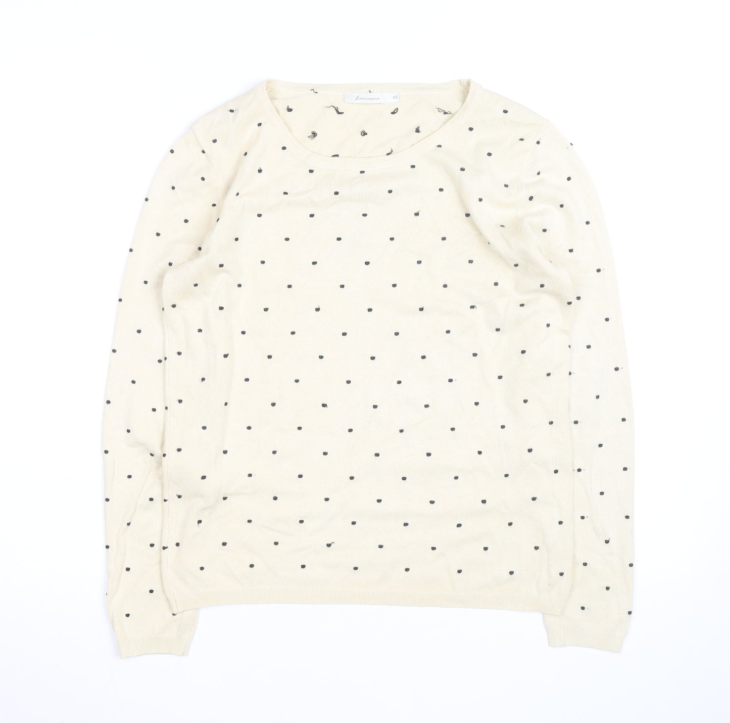 Lamorena Men Beige Polka Dot Lightweight Crew Neck Jumper Size L