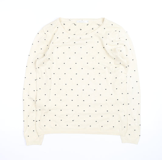 Lamorena Men Beige Polka Dot Lightweight Crew Neck Jumper Size L