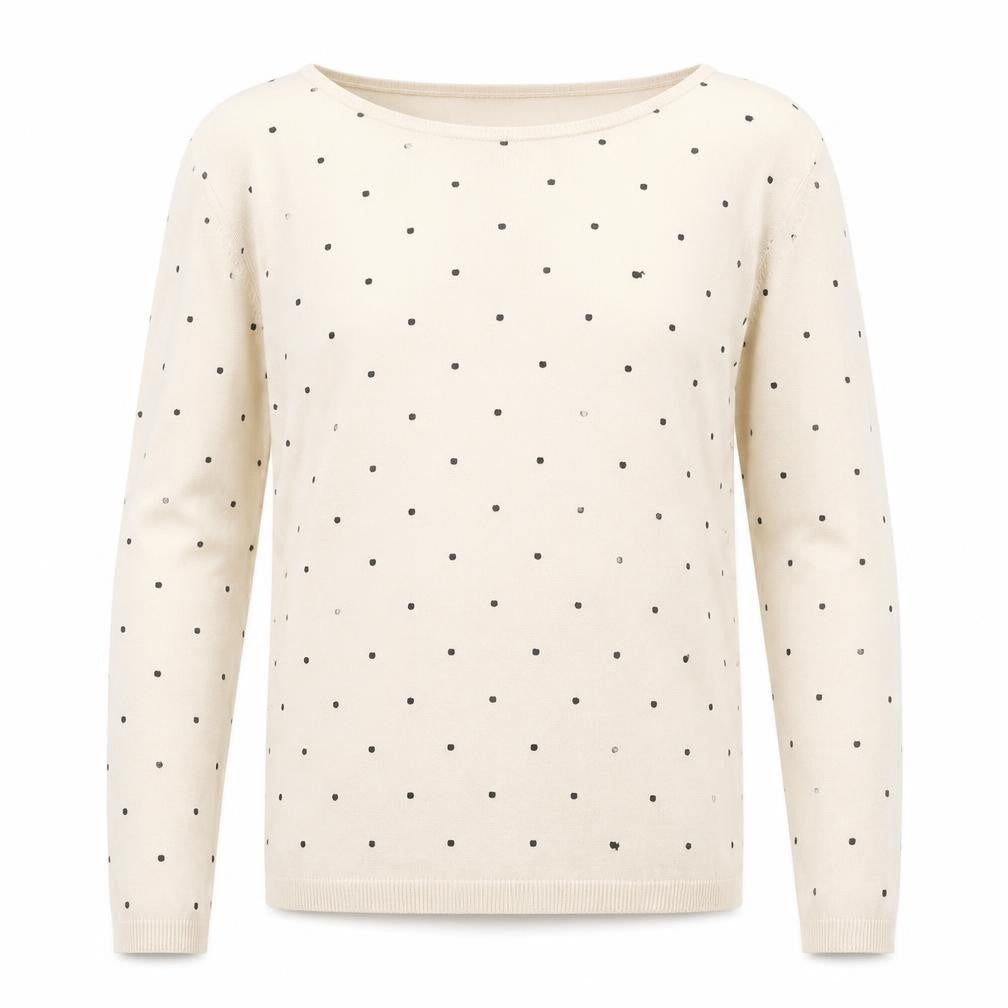 Front view of Lamorena Men Beige Polka Dot Lightweight Crew Neck Jumper, size L