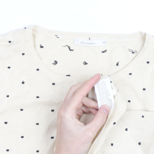 Lamorena Men Beige Polka Dot Lightweight Crew Neck Jumper Size L
