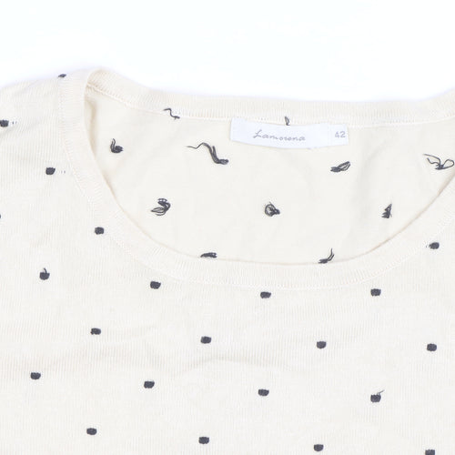 Lamorena Men Beige Polka Dot Lightweight Crew Neck Jumper Size L