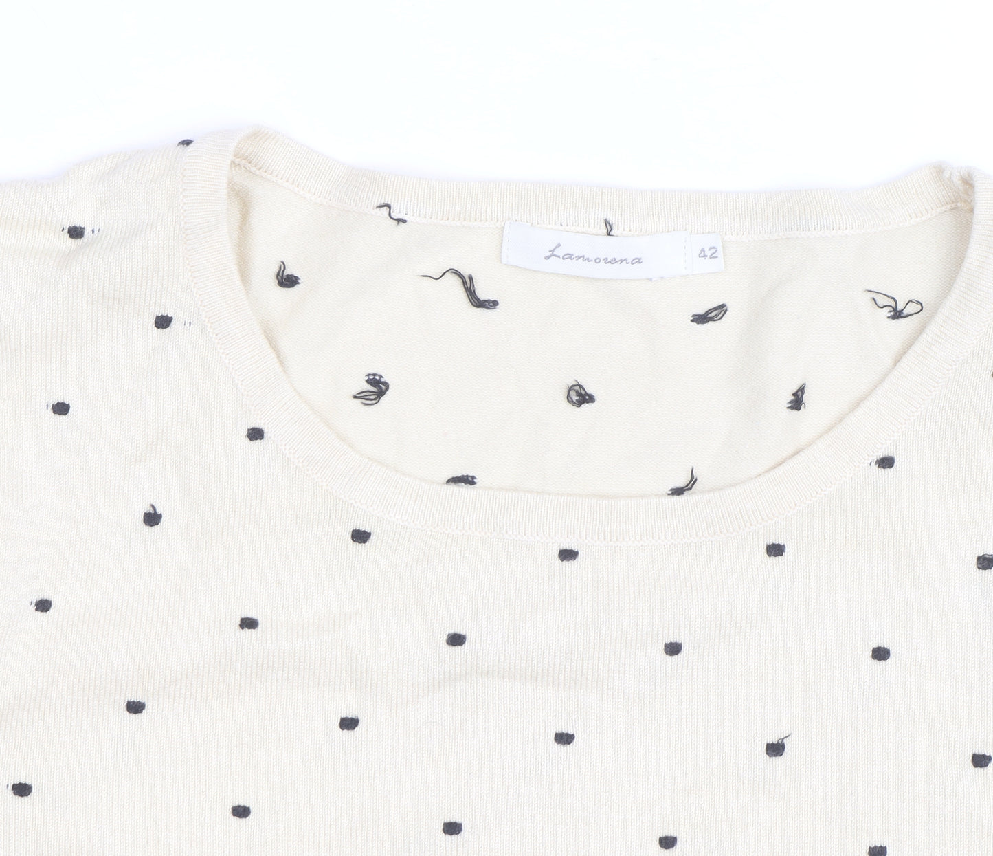 Lamorena Men Beige Polka Dot Lightweight Crew Neck Jumper Size L
