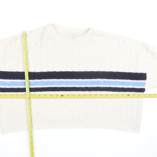 Pull&Bear Teens Ivory Striped Crew Neck Knit Jumper Size M