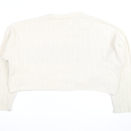 Pull&Bear Teens Ivory Striped Crew Neck Knit Jumper Size M