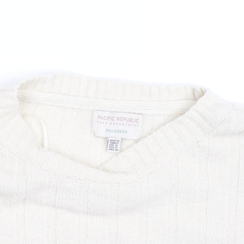 Pull&Bear Teens Ivory Striped Crew Neck Knit Jumper Size M