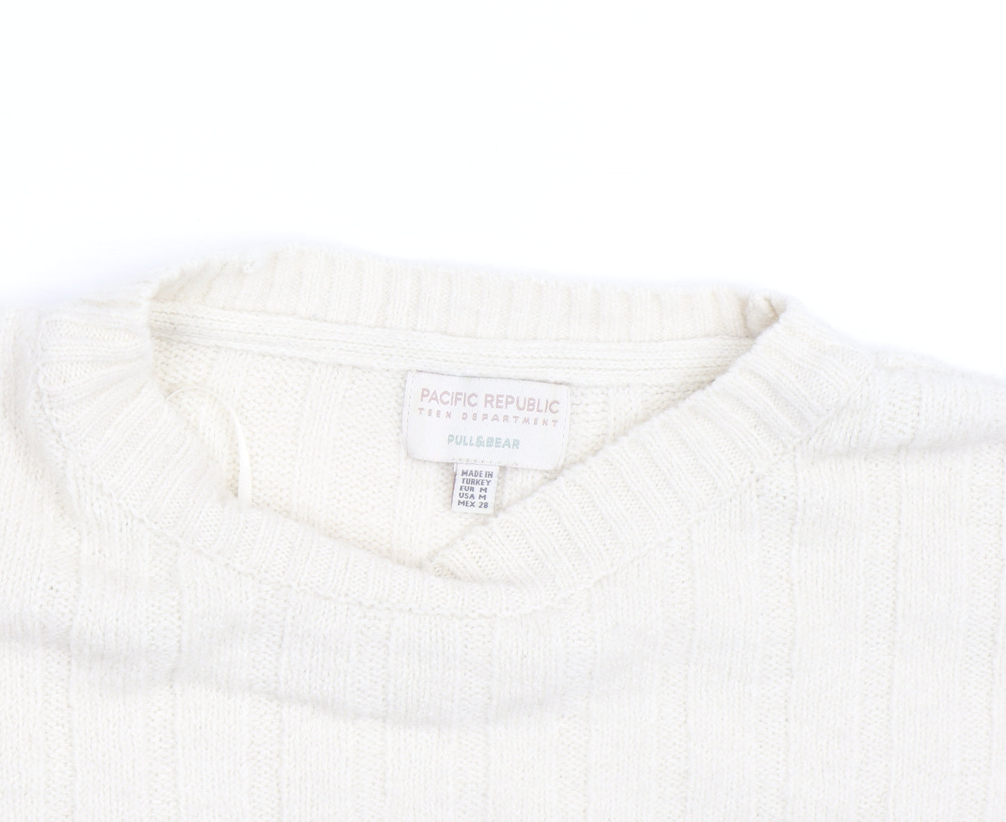 Pull&Bear Teens Ivory Striped Crew Neck Knit Jumper Size M