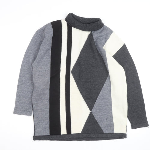 Next Women's Grey Roll Neck Argyle Wool Jumper Size L