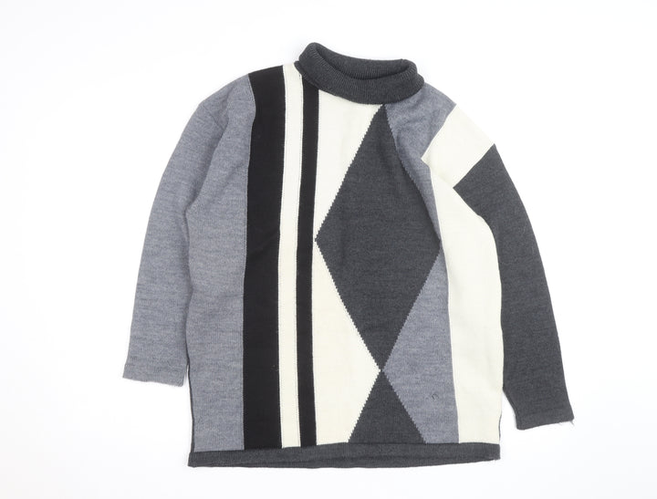 Next Women's Grey Roll Neck Argyle Wool Jumper Size L
