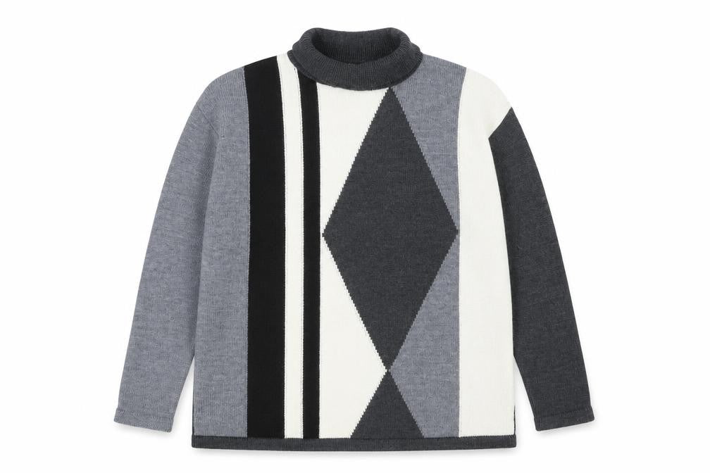 Front view of Next Women's Grey Roll Neck Argyle Wool Jumper, size L