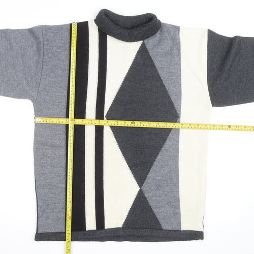 Next Women's Grey Roll Neck Argyle Wool Jumper Size L