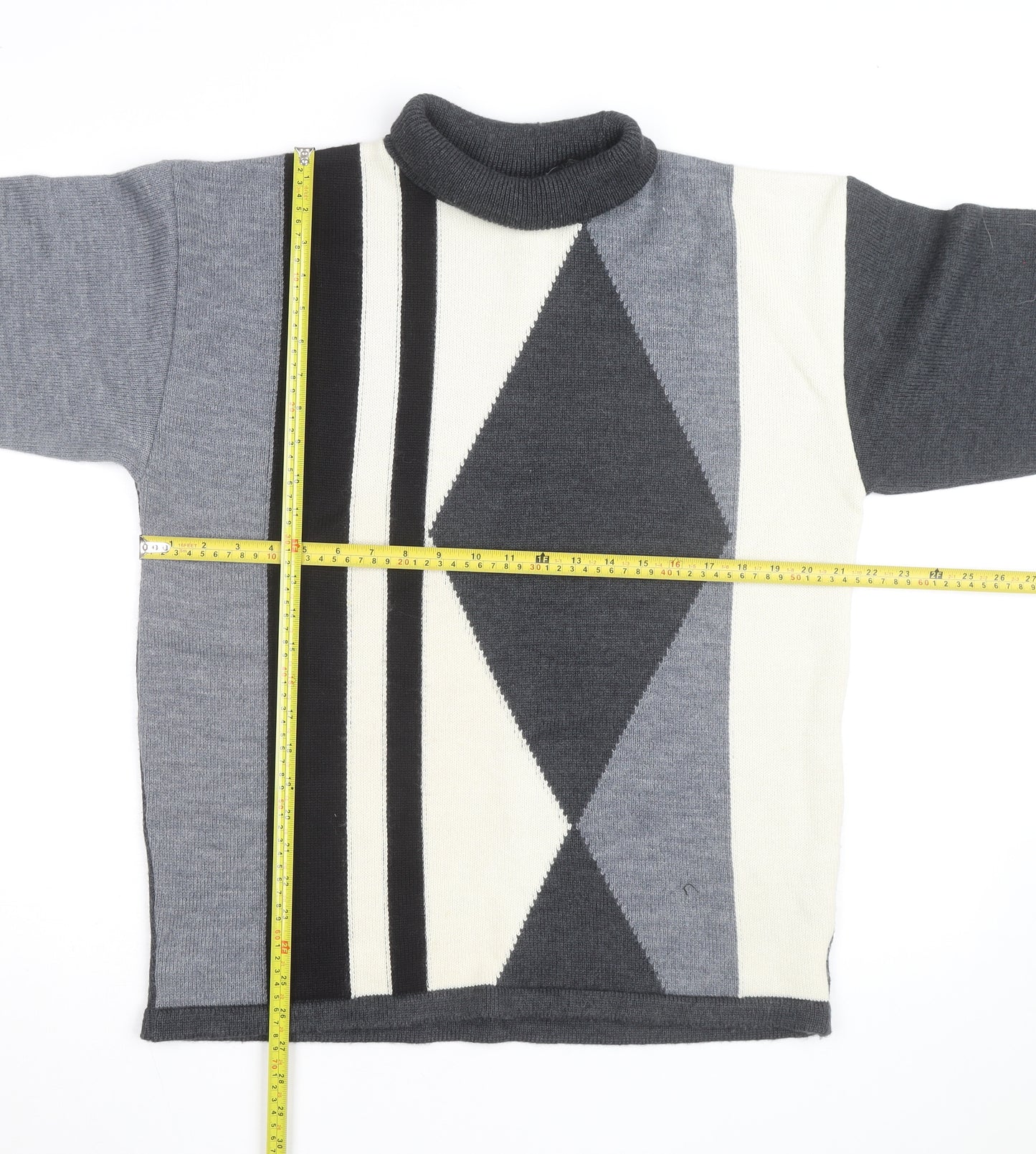 Next Women's Grey Roll Neck Argyle Wool Jumper Size L