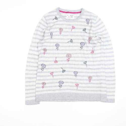 Mantaray Women Grey Floral Striped Pullover Jumper Size 14
