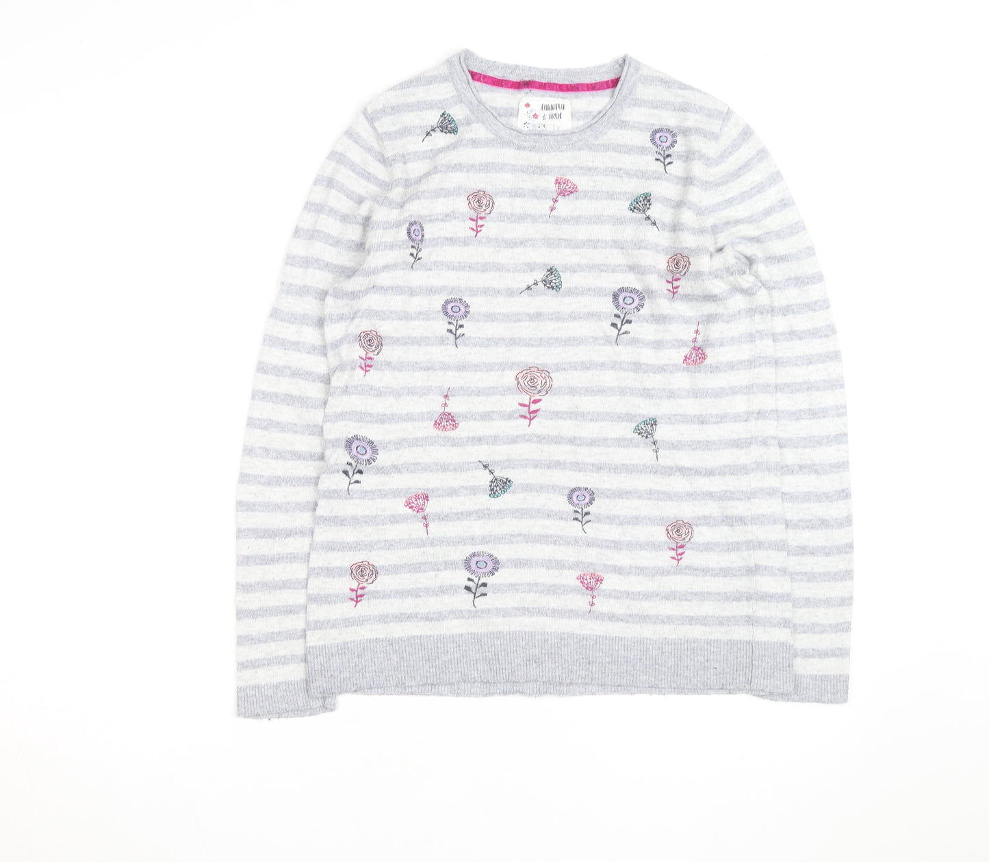 Mantaray Women Grey Floral Striped Pullover Jumper Size 14