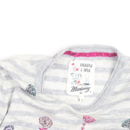 Mantaray Women Grey Floral Striped Pullover Jumper Size 14