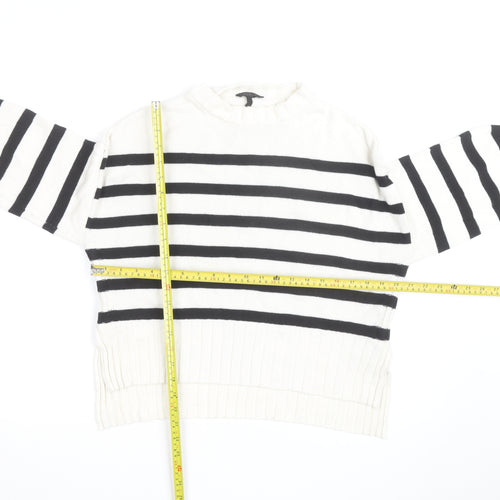Guess Womens White Black Striped Crew Neck Cotton Jumper XS
