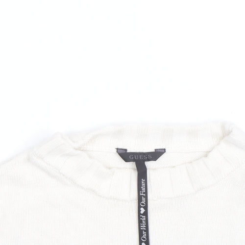 Guess Womens White Black Striped Crew Neck Cotton Jumper XS