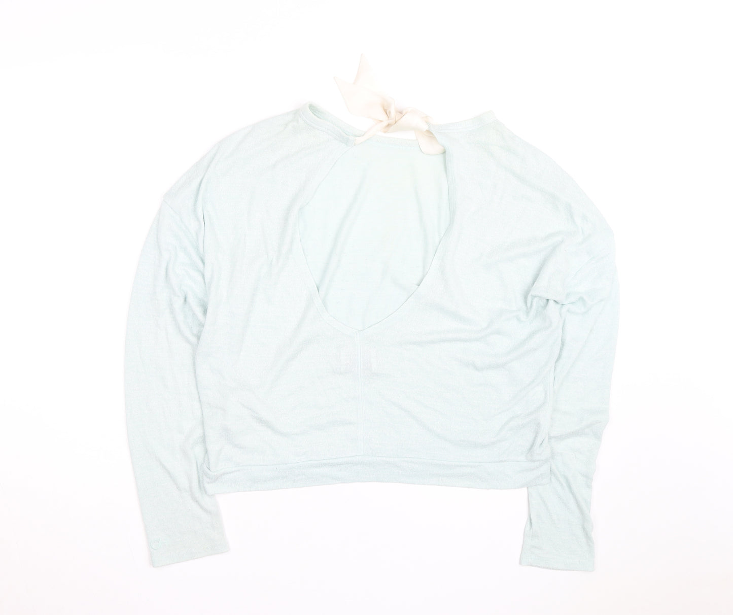 Gilly Hicks Women Light Blue Open Back Bow Tie Lightweight Jumper S