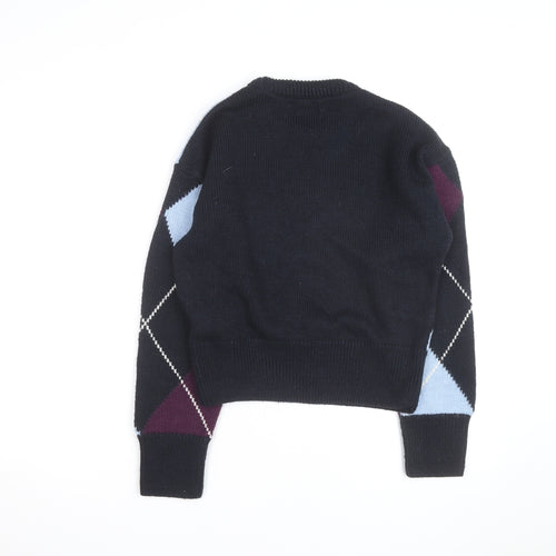 Superdry Women’s Multicoloured Argyle Knit Jumper UK 12 Crew Neck