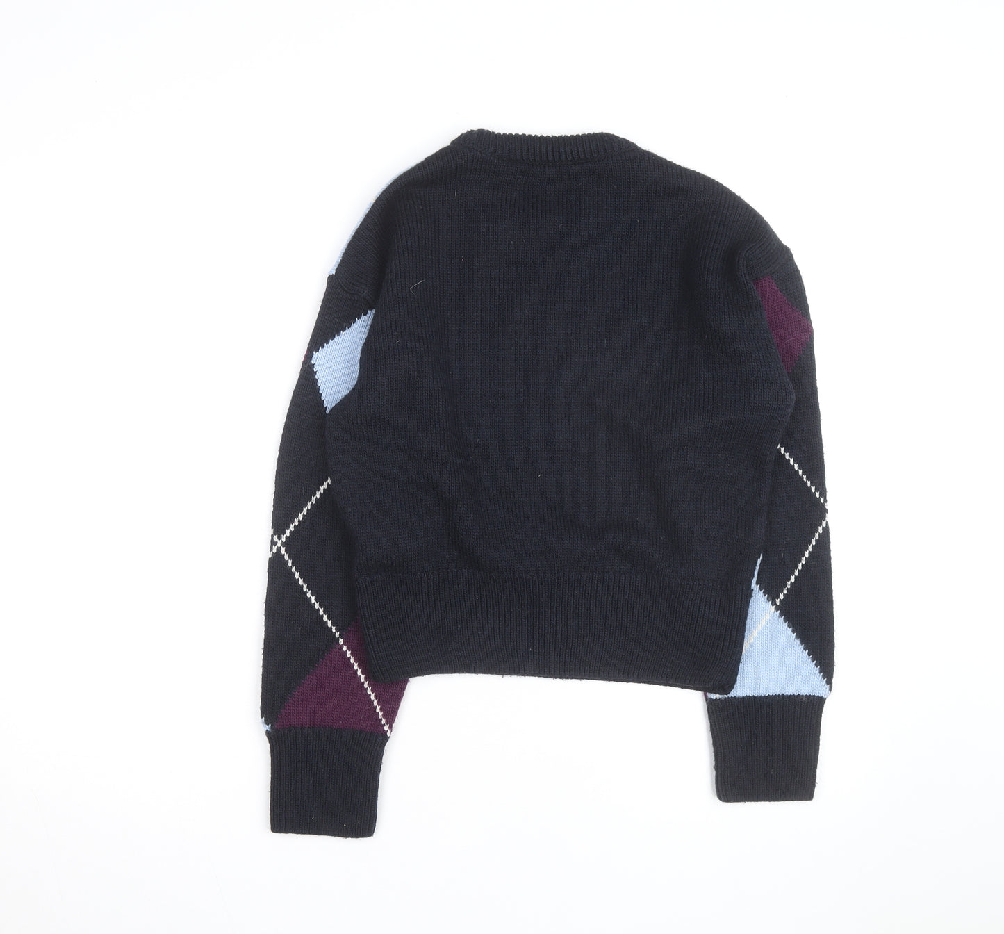 Superdry Women’s Multicoloured Argyle Knit Jumper UK 12 Crew Neck