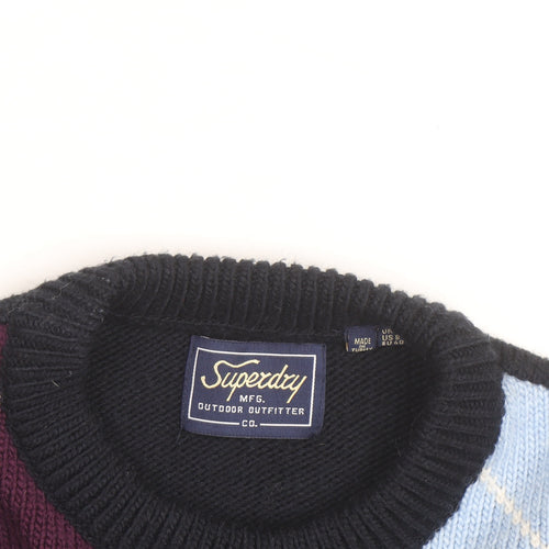 Superdry Women’s Multicoloured Argyle Knit Jumper UK 12 Crew Neck