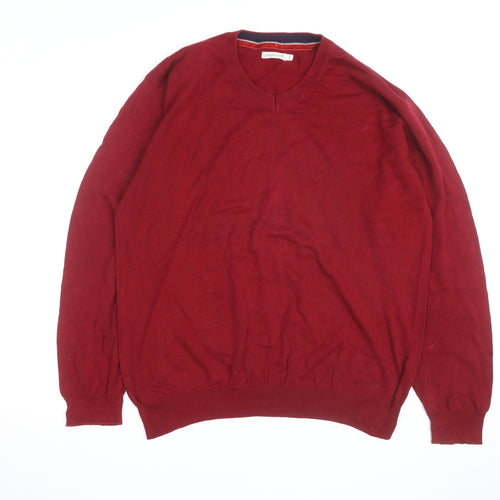 Sandstone Men's Red Cotton V-Neck Pullover Jumper Size L