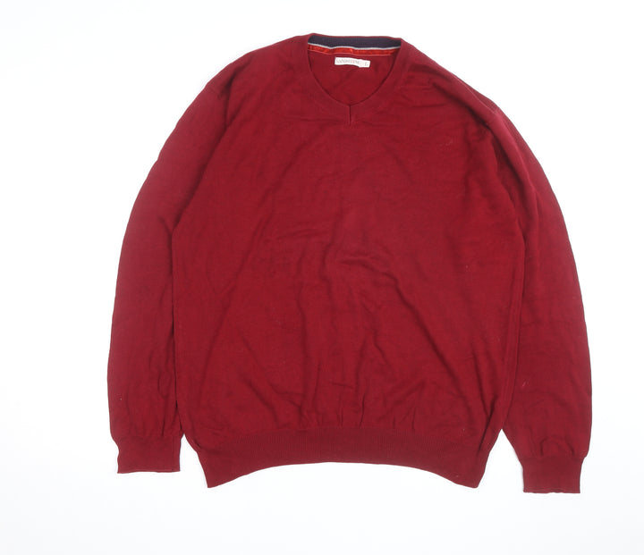 Sandstone Men's Red Cotton V-Neck Pullover Jumper Size L