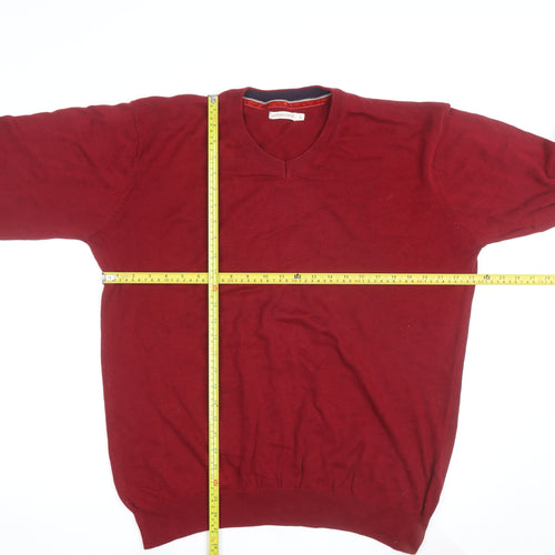 Sandstone Men's Red Cotton V-Neck Pullover Jumper Size L