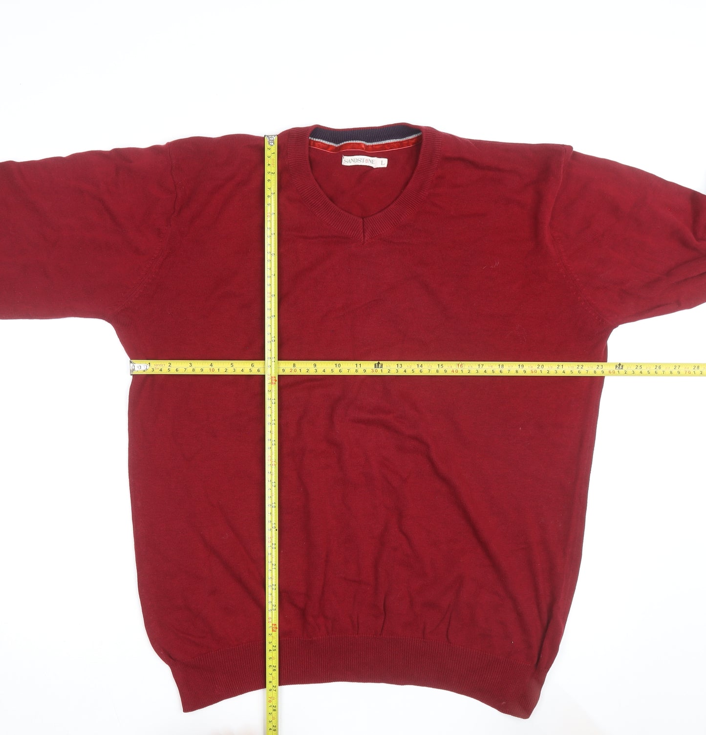 Sandstone Men's Red Cotton V-Neck Pullover Jumper Size L