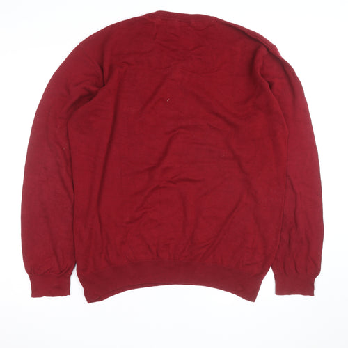 Sandstone Men's Red Cotton V-Neck Pullover Jumper Size L