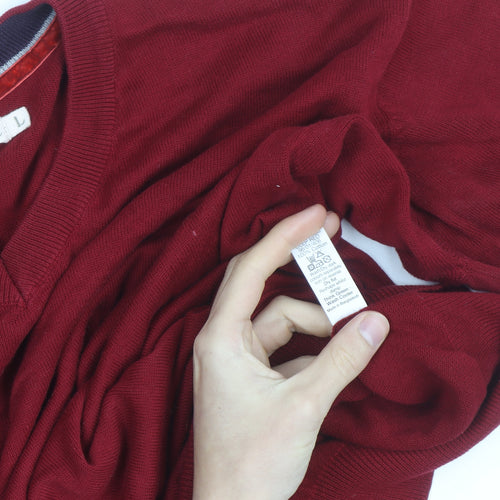 Sandstone Men's Red Cotton V-Neck Pullover Jumper Size L