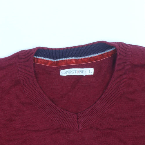 Sandstone Men's Red Cotton V-Neck Pullover Jumper Size L