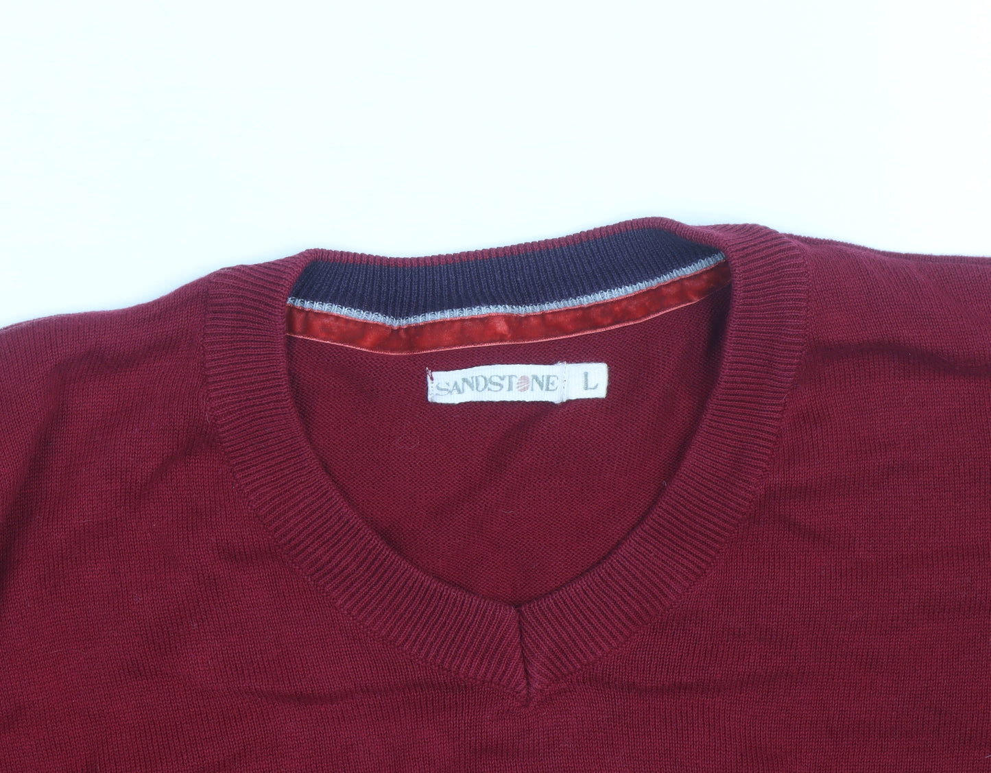 Sandstone Men's Red Cotton V-Neck Pullover Jumper Size L