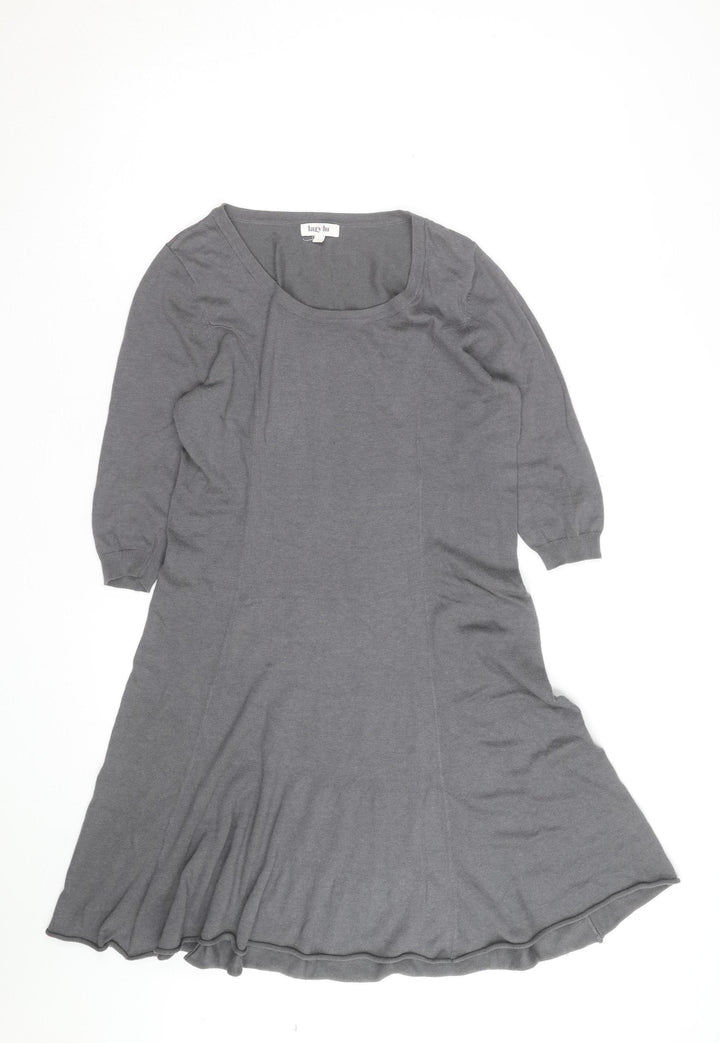 Lazy Lu Women's Grey Swing Knit Dress Size M Scoop Neck Casual