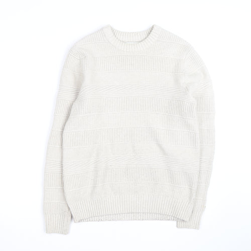 Marks and Spencer Men's Ivory Knit Cotton Blend Crew Neck Jumper M