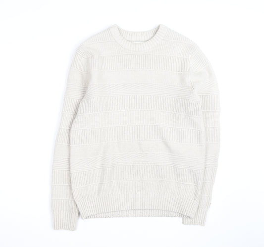 Marks and Spencer Men's Ivory Knit Cotton Blend Crew Neck Jumper M