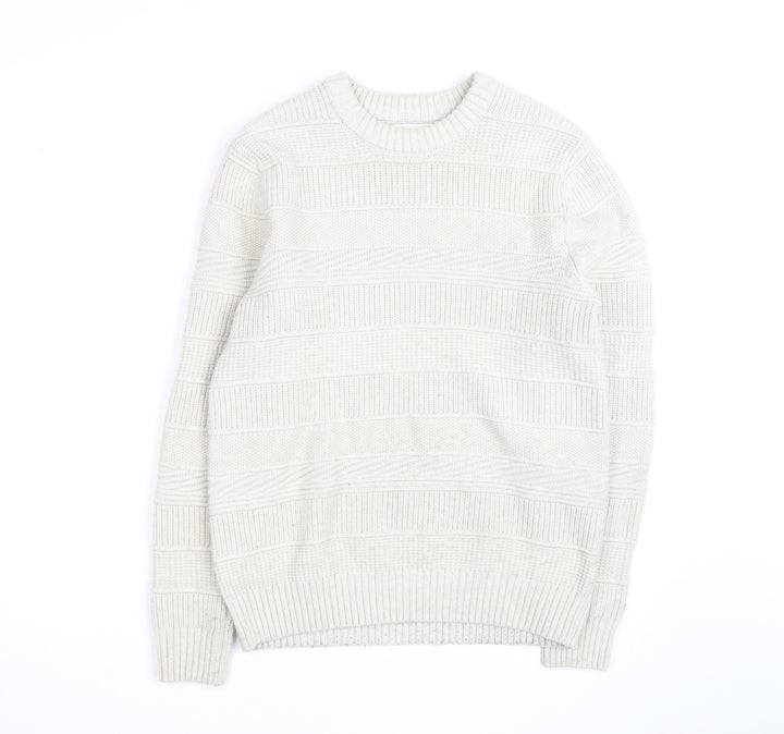 Marks and Spencer Men's Ivory Knit Cotton Blend Crew Neck Jumper M