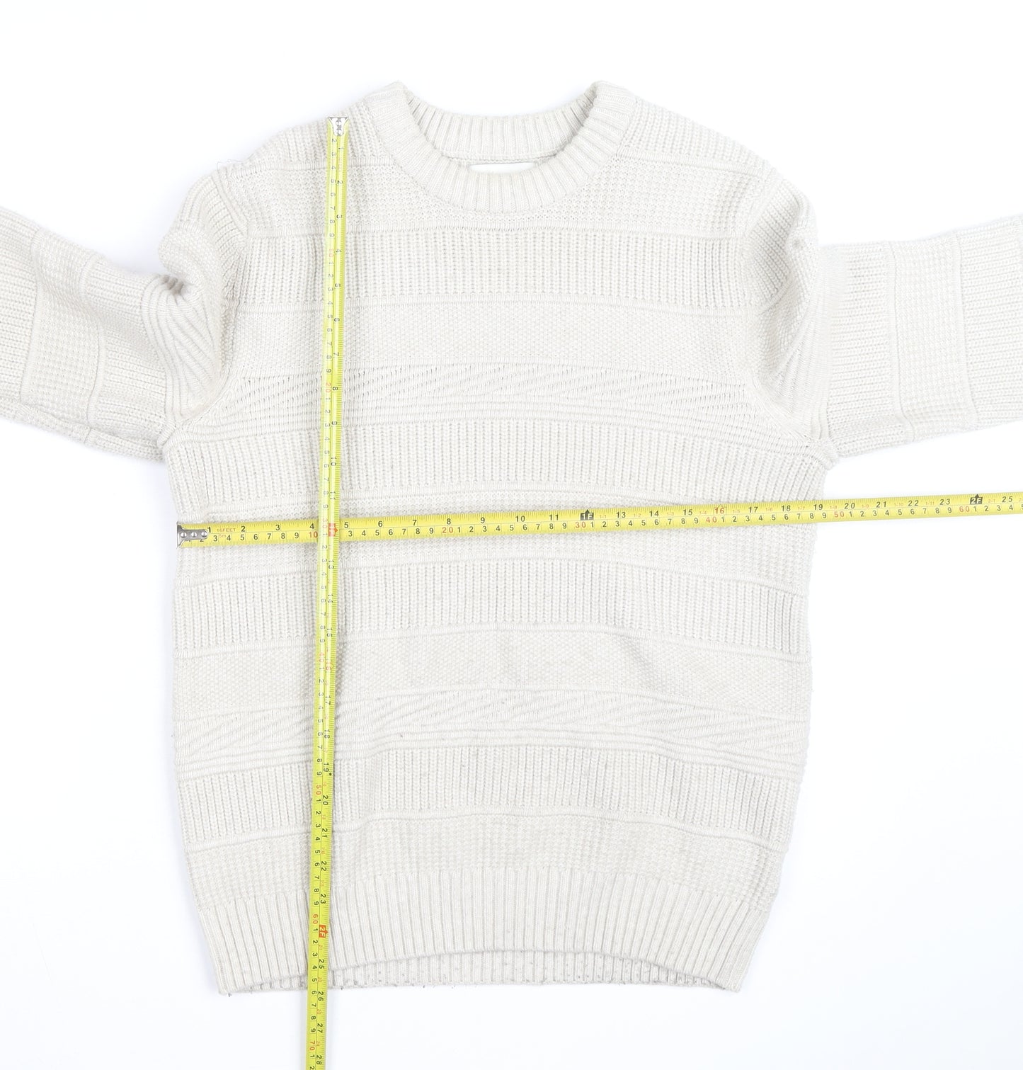 Marks and Spencer Men's Ivory Knit Cotton Blend Crew Neck Jumper M
