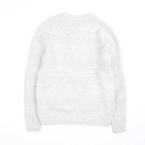 Marks and Spencer Men's Ivory Knit Cotton Blend Crew Neck Jumper M